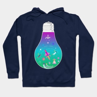 Space ship and planet light bulb - Kawaii Hoodie